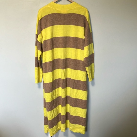 Isaac Mizrahi 100% Cashmere Yellow and Tan Striped Maxi Long Cardigan - Picture 6 of 6